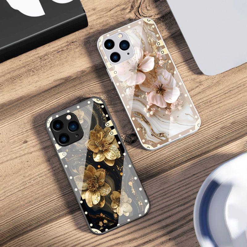 Box Pink Flowers For IPhone 16 Pro Max 15 Pro 14 13 12 Mini 11 XS Max XR 7 8 Plu SE 2022 Tempered Glass Phone Case
