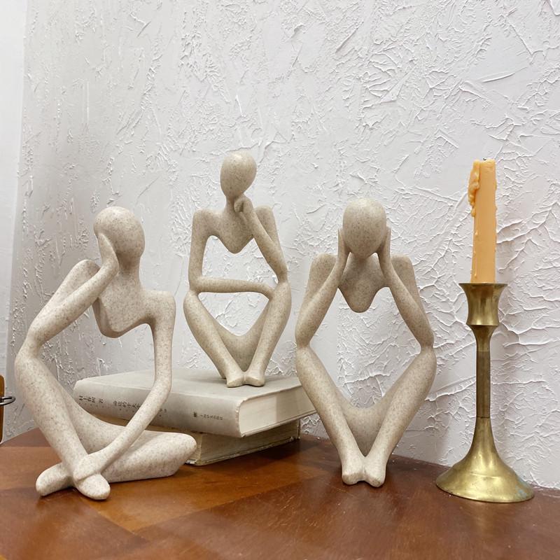 Korean Style Abstract Thinker Resin Figure Ornament for Home Décor and Photography Props