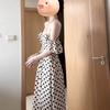 Summer backless polka dots waist slim small flying sleeves suspender dress French retro sweet and spicy temperament long dress women