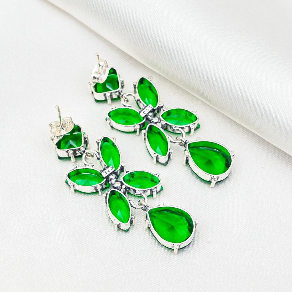 Chrome Diopside Handmade Gemstone Earrings, 925 Solid Sterling Silver Earrings, Unique Design Jewelry Earrings