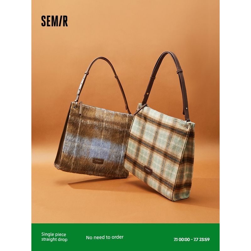 

Senma Bag Tote Bag Women 2024 New Classic Plaid Shoulder Bag Retro Handbag Large Capacity Soft Bag Fashion Green Brown 00345