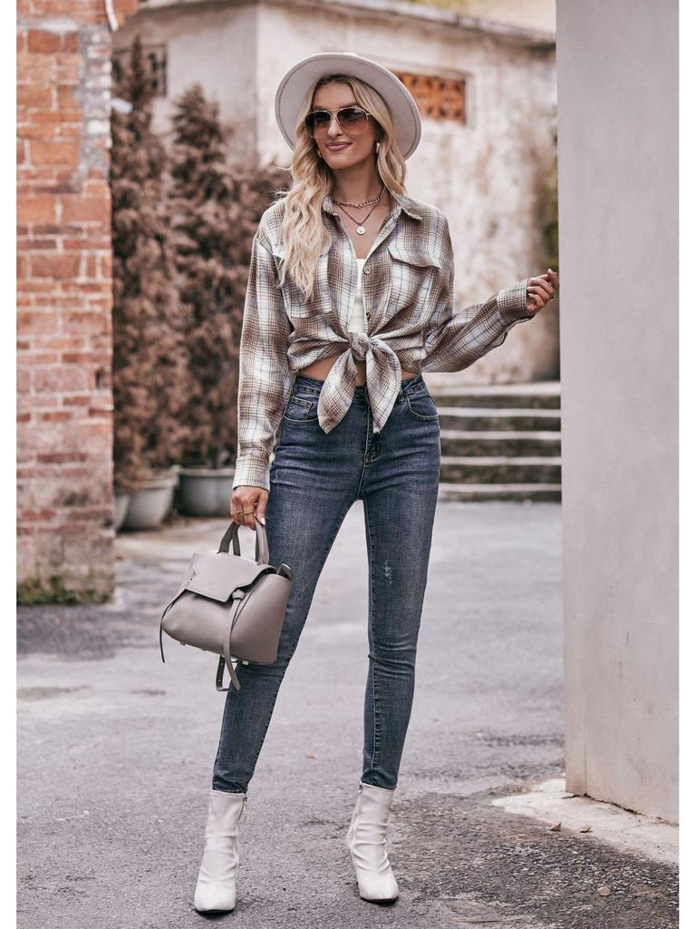 Women's 2024 Oversize Loose Plaid Shirt - European & American Casual Autumn/Winter Fashion