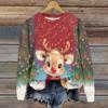 Ladies' Christmas Printed Long Sleeved Round Neck Hoodie Loose Top