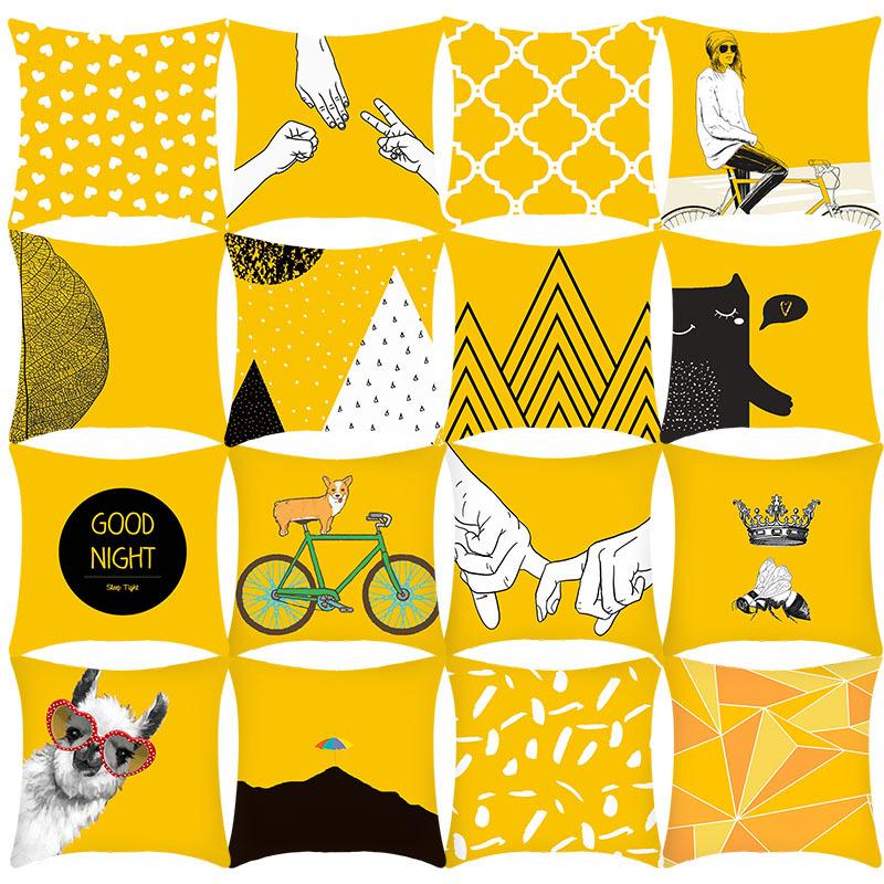 Nowa Żółta Geometryczna Poszewka na Poduszkę Nordycki Salon Sofa Jednokolorowa Pluszowa Poszewka