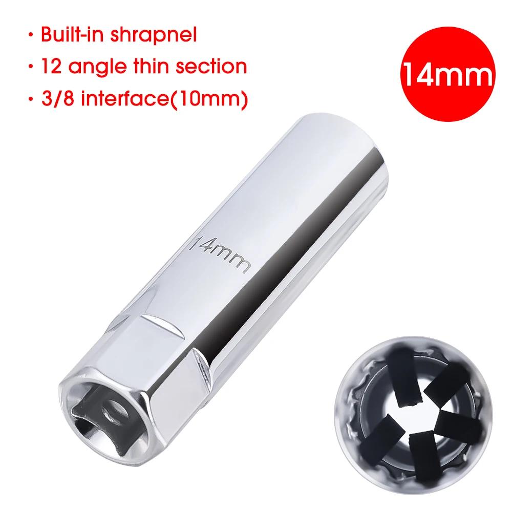 Car Spark Plug Sleeve Wrench 3/8 Socket Magnetic 12-Point Angle Thin Wall Spark Plug Universal Car Disassembly Tools 14mm 16mm