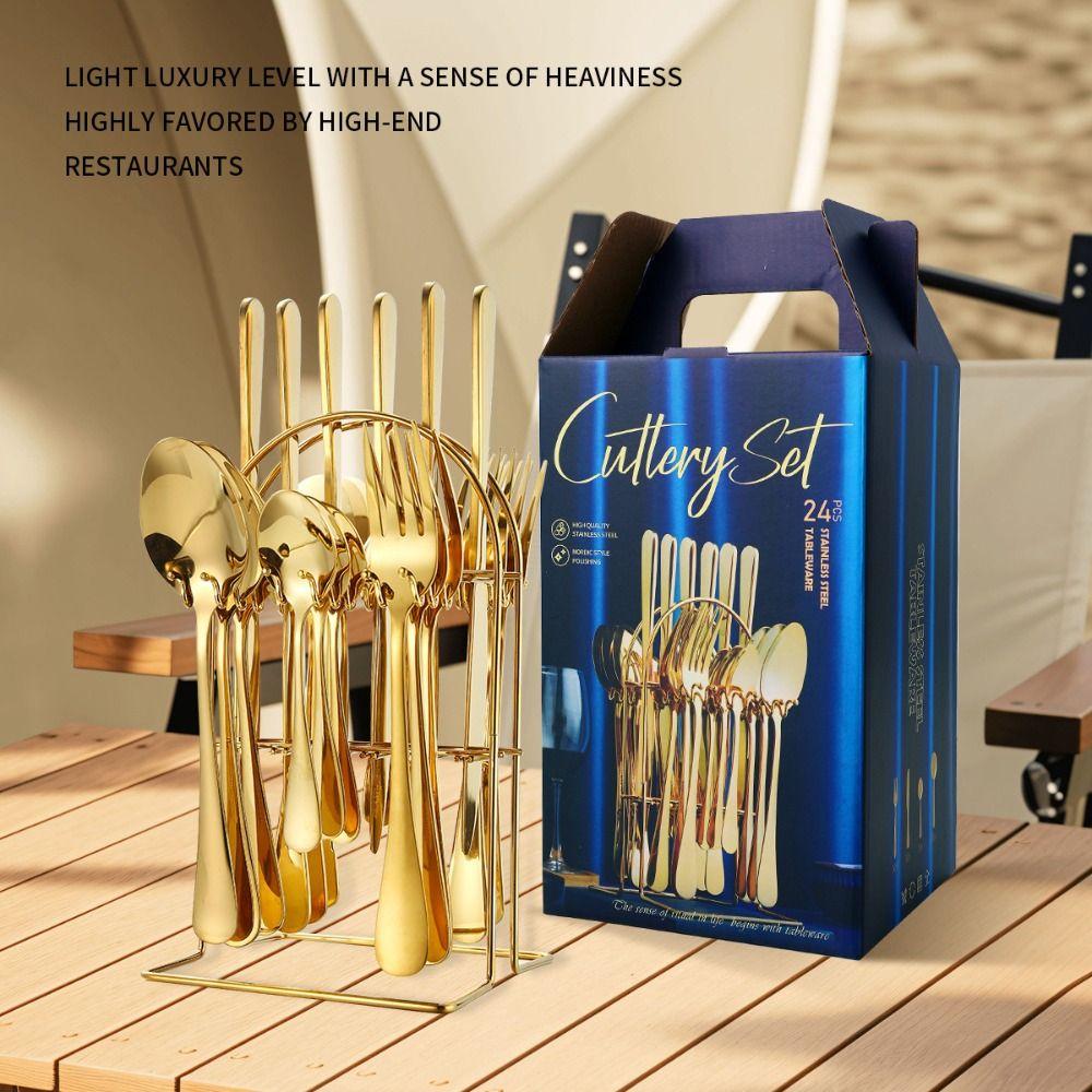 24pcs Mirror Polished Steak Cutlery Set Vintage Kitchen Flatware Set Fork Spoon Set  Weddings