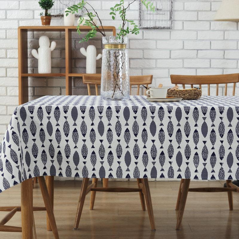 Japanese Fish And Geometric Arrow Tablecloth Coffee Tea Table Pad Meal Cloth Home Decor