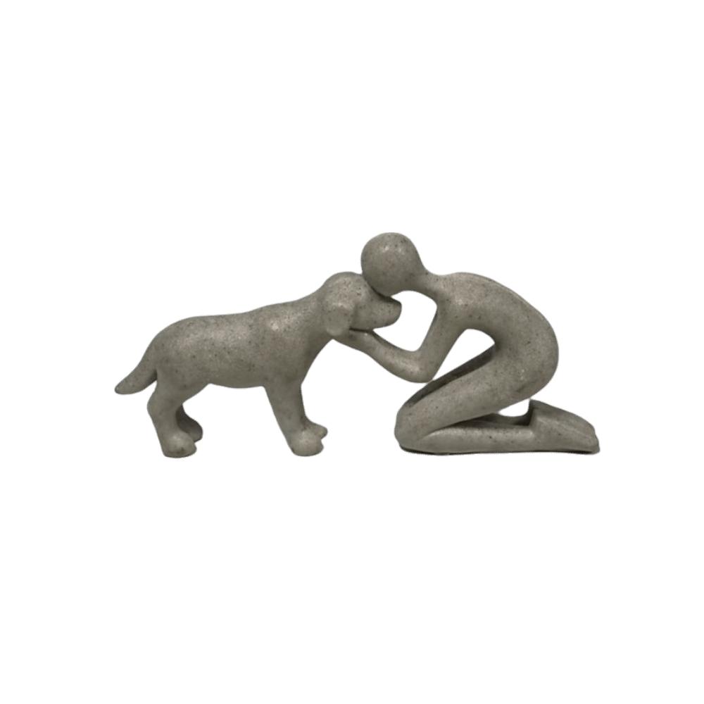 Home Decoration Resin Dog Statue Creative Men and Dog Figurine Bedroom Decoration Grey B