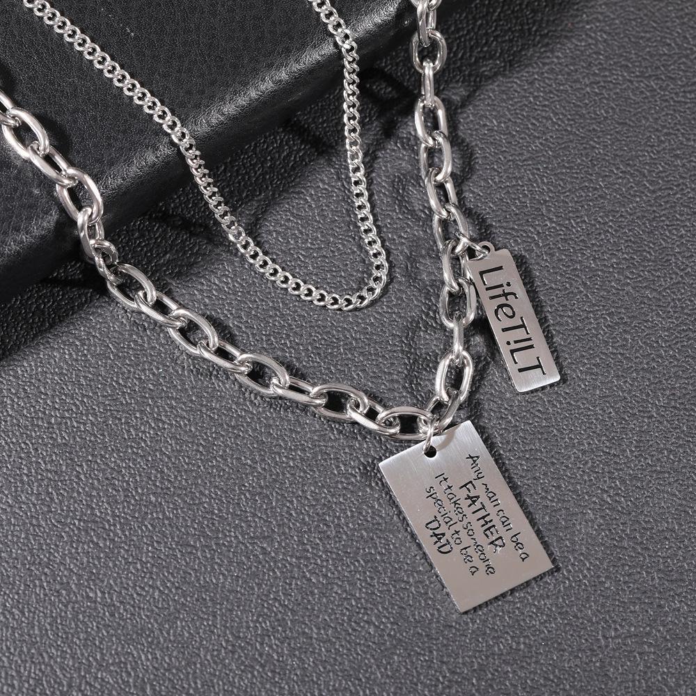 Men's Titanium Steel PUNK Cuban Chain Necklace - Handsome, High-End Hip Hop with Letter Tag Design.