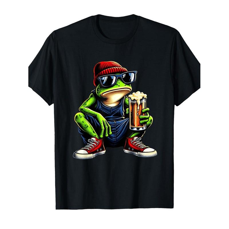 Thug Gangster Frog Drinking Beer Frog Lovers Funny Art T-Shirt