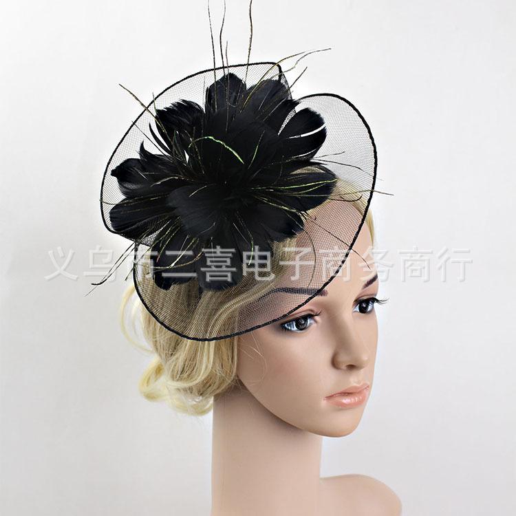 New color optional bridal headgear top hat wedding lace head flower wedding mesh hair accessories, feathers