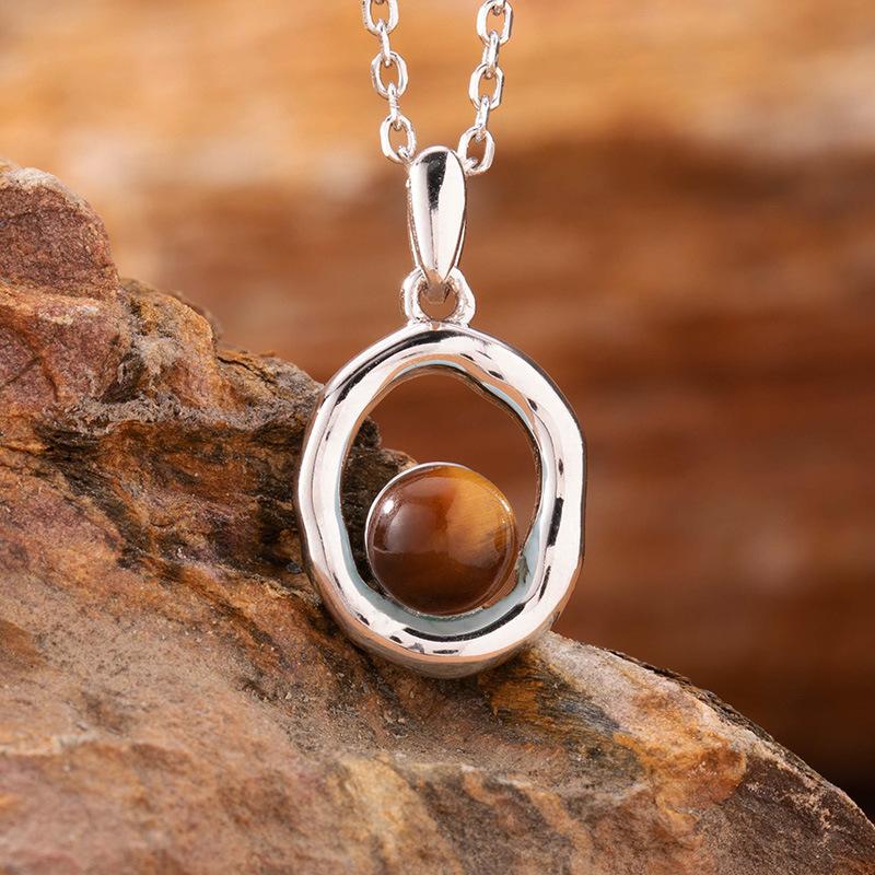 Natural Sea Pattern Stone Hetian Jade Pearl Colored Treasure Necklace Women'S S925 Sterling Silver Pendant Simple Fashion Design Jewelry