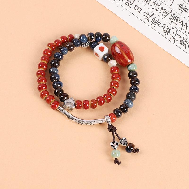 Double-layer stacked ceramic beaded bracelet men's and women's retro literary niche bracelet accessories