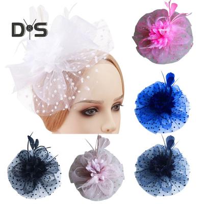 Feather Mesh Decorative Top Hat Headband Party Hair Accessories Women Flower Decor Dot Print Headpiece