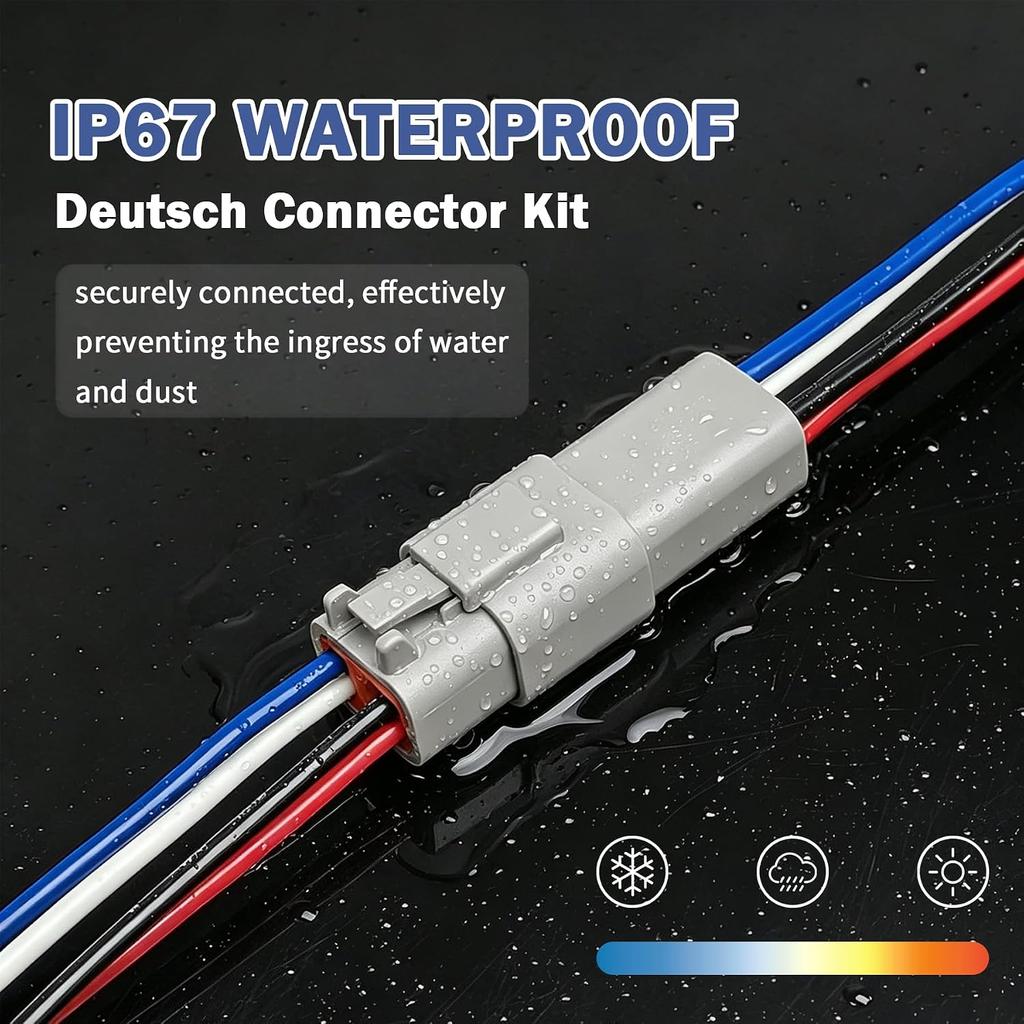 Deutsch DT 2 Pin Connector Kit 2pin Waterproof Automotive Wire Connectors | Gray Waterproof Electrical Wire Connector for Cars,