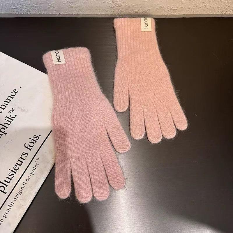 Women Rabbit Hair Gloves Cable Knit Touchscreen Finger Hole Winter Autumn Warm Wrist Length Classic Gloves Female Mitten