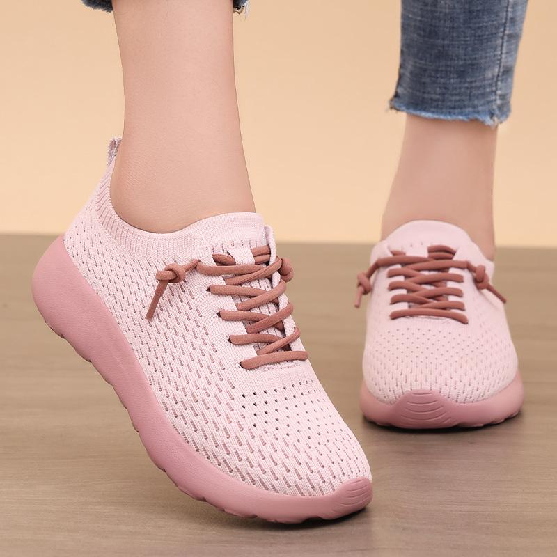 Women's Shoes Couple Breathable Casual Shoes Shallow Mesh Shoes Soft Sole Lace-up Shoes Women's Lightweight Single Shoes