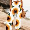 Damen Sommer Strand Weite Hosen Blumenmuster Elastisch Hoher Bund Lockerer Schnitt Lässig Urlaub Palazzo Hosen