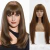 Women Fashion Long Straight Hair with Bangs Gradient Color Heat Resistant Cosplay Wigs Synthetic Fiber Wigs with Bangs
