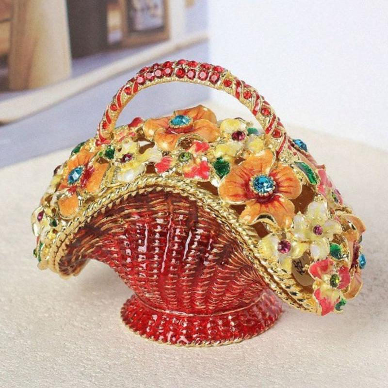 Metal Flower Basket Jewelry Box Enamel Craft Decorative Storage Organizers For Rings Earrings Necklaces Home Decoration