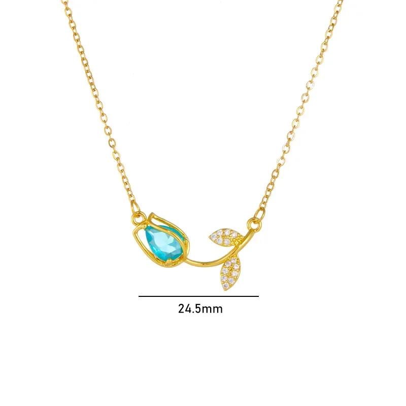 Sweet Colorful Zircon Tulip Pendant Necklaces for Women Girls Stainless Steel Chain Choker Trendy Jewelry Accessories Gifts