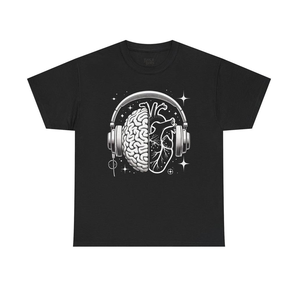 Brain and Heart with Headphones T-Shirt | Music Mind Vs Emotion Tee