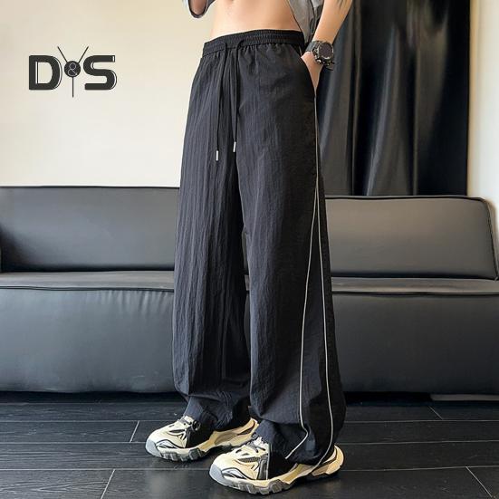 Pánské rychleschnoucí volné kalhoty se stahovací šňůrkou v pase, volného střihu, lehké, ležérní kalhoty s boční dekorací pro ulici, dovolenou