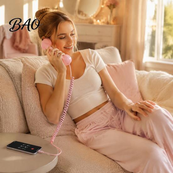 Vintage Style Handset Retro Phone for Mobile Phones, Type-C Wired Handheld Unique Gadget Calls Cell Receiver with Microphone Calls, Meetings,