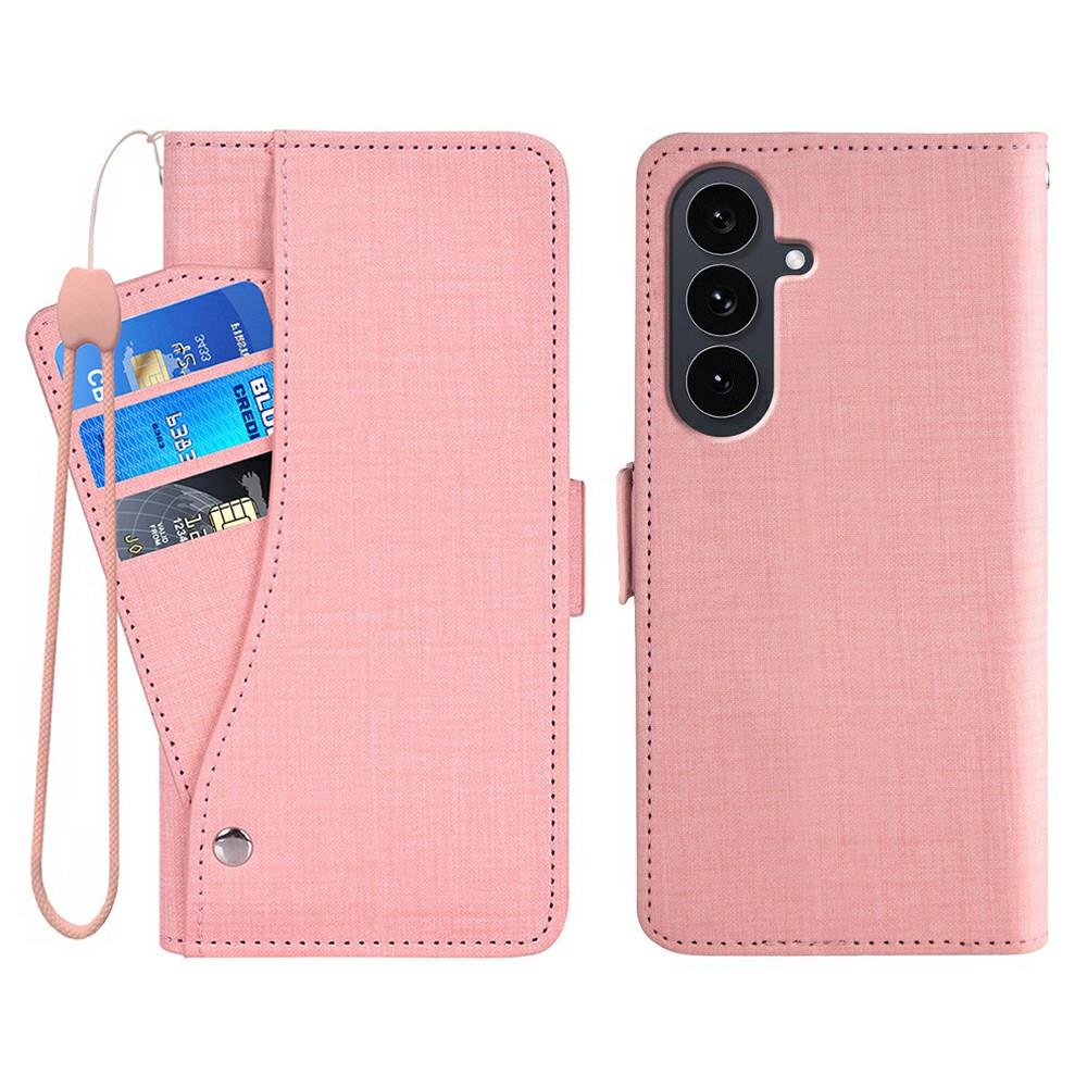 

For Samsung Galaxy S25+/S24+ Case Jean Cloth Texture PU Leather Wallet Phone Cover with Rotating Card Slots