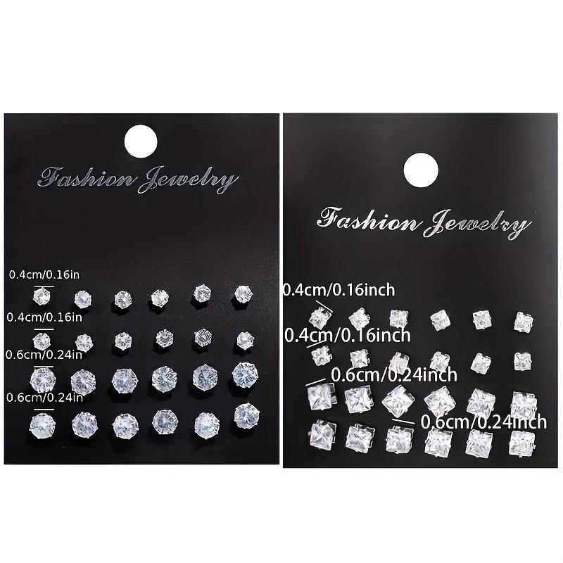 48/72Pcs Exquisite Shiny Round Square Stud Earrings Shiny Zircon Inlaid Earrings Set Party Wedding Engagement Anniversary Gifts