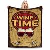 Vintage Style Blanket with Wine Time Text and Glasses Design Blanket, Suitable for Use In the Bedroom, Living Room, On the Sofa