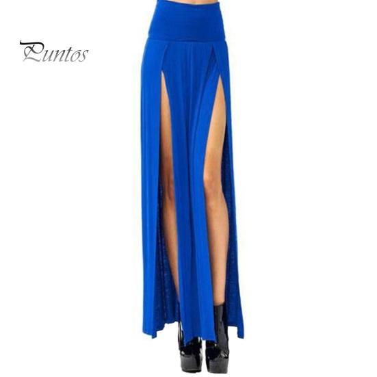 Maxi Skirt Sexy High Waist Side Slit Design Floor Length Skirt Solid Color Beach Travel Parties Slimming Skirt