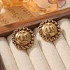 Medieval Vintage Western Vintage Plain Gold Warm Gold And Silver Needle Figurines Carved Personalized Stud Earrings