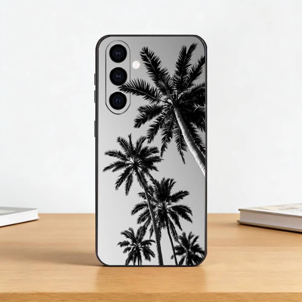 Coconut Palm T-Tree Phone Case Black Silicone Soft For Samsung Galaxy A73,A72,A71,A70,A53,A52,A51