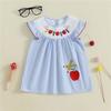 Girl Back To School Dress Striped Apple Pencil Embroidered Flying Sleeve A-line Dress Casual Summer Clothes