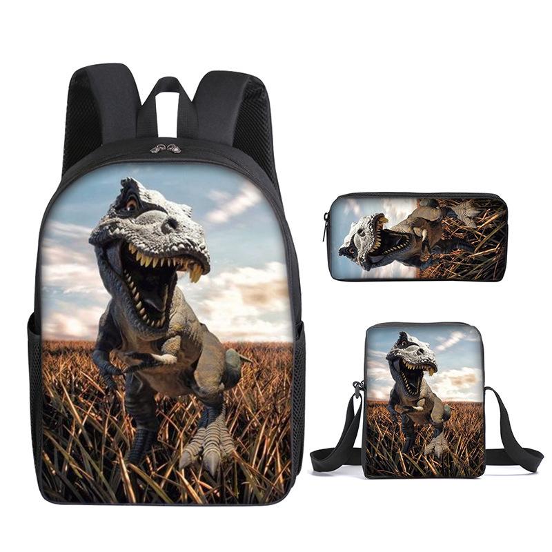 Children'S Cartoon Schoolbag Dinosaur Schoolbag Printed Cartoon Backpack Three-Piece Set