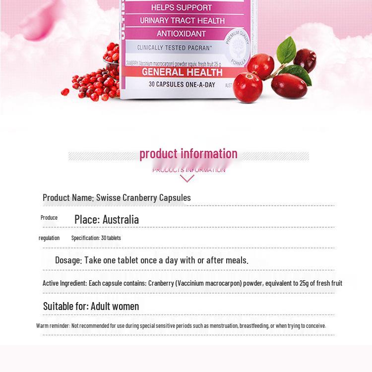 Swisspure Cranberry Probiotic Capsules - 30 Count for Women's Urinary Health
