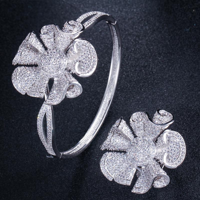 Ki0076 Ring Bracelet Two-Piece Set Full Of Zircon Flower Combination Set.