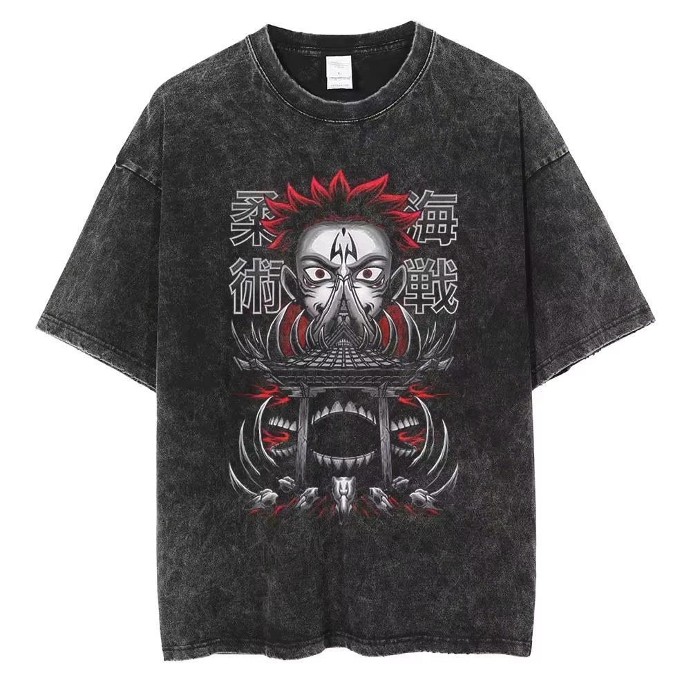 

Anime Jujutsu Kaisen Ryomen Sukuna Acid Wash New TShirt Retro Crew Neck Mens Streetwear cotton TShirt Unisex 2XL