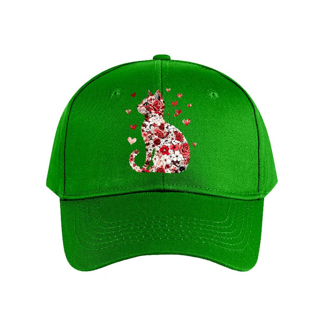 Floral Rose Cat With Hearts Wall Decor Baseball Cap Fashion Unisex Sunhat Womens Outdoor Sports