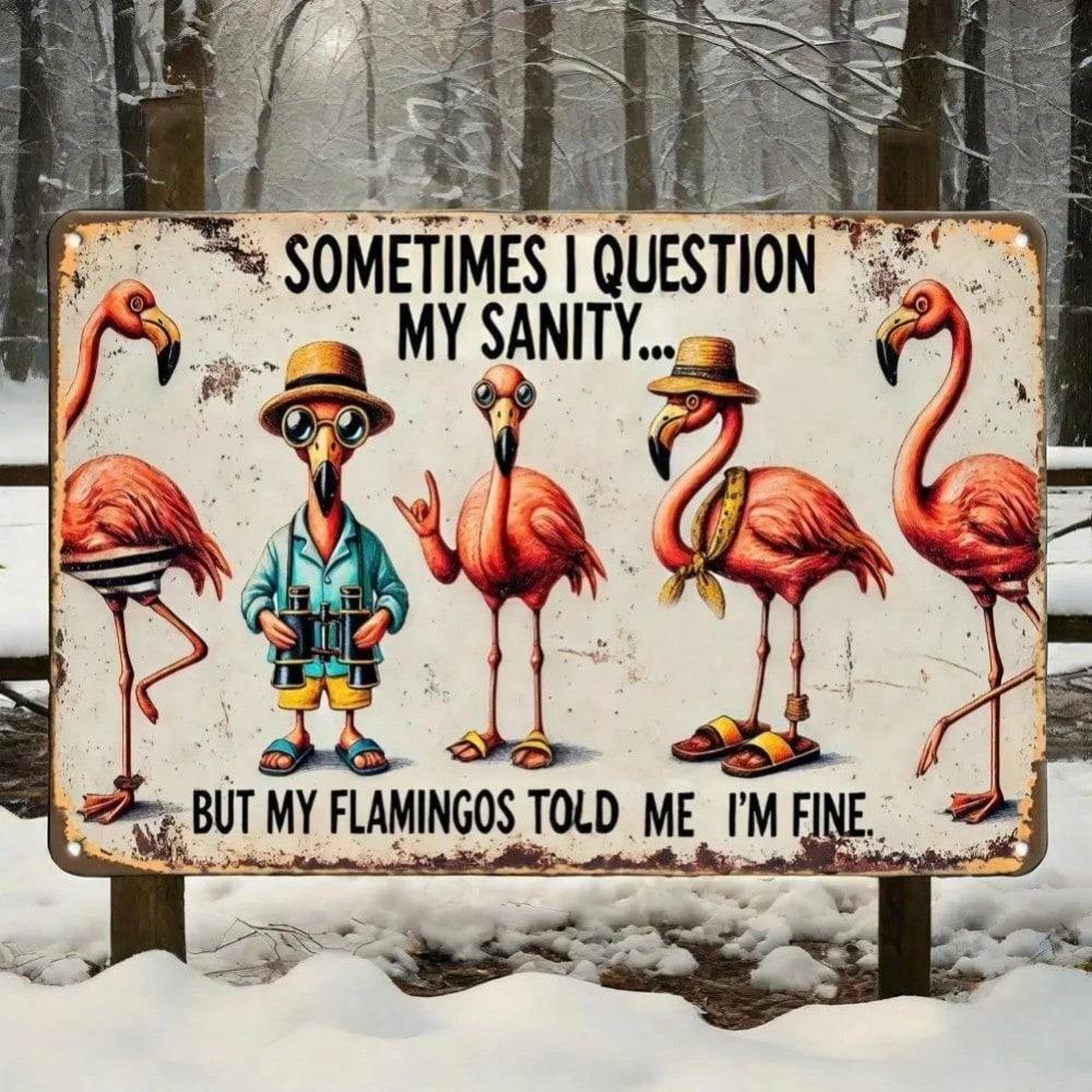 Humorous Flamingo Tinplate Art, Aluminum Metal Wall Decor Home Retro Sign