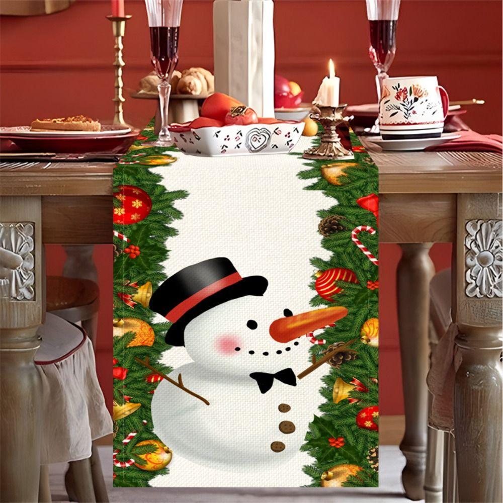 Bedruckter Weihnachts-Tischläufer Frohe Weihnachten Tischflagge Neujahrs-Tischdecke Heimparty-Dekor