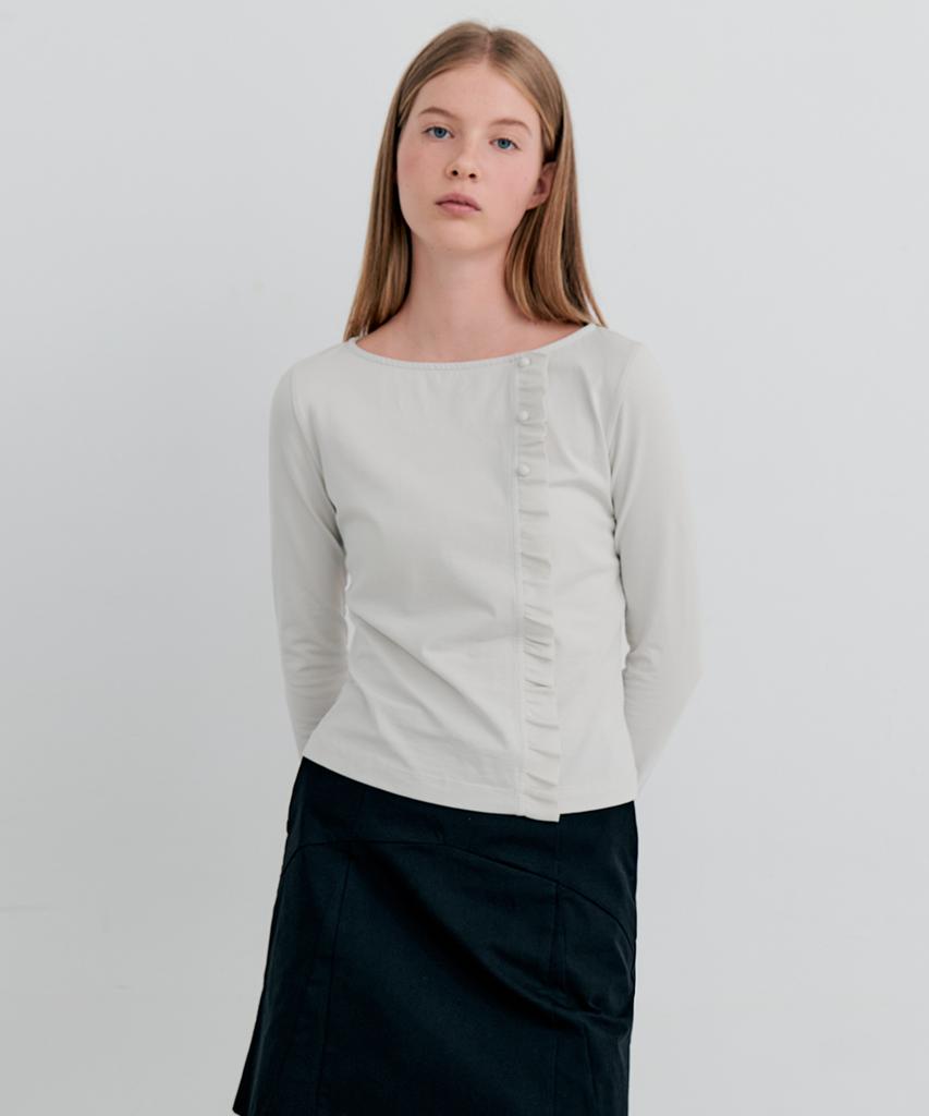 ITOV SEOUL Frill Button T-Shirt Light Beige
