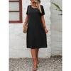 Fashion Loose Round Neck Short Sleeve Dress Pockets Solid Color Casual A-line Summer Dress Party Sweet Casual Simple Clothing