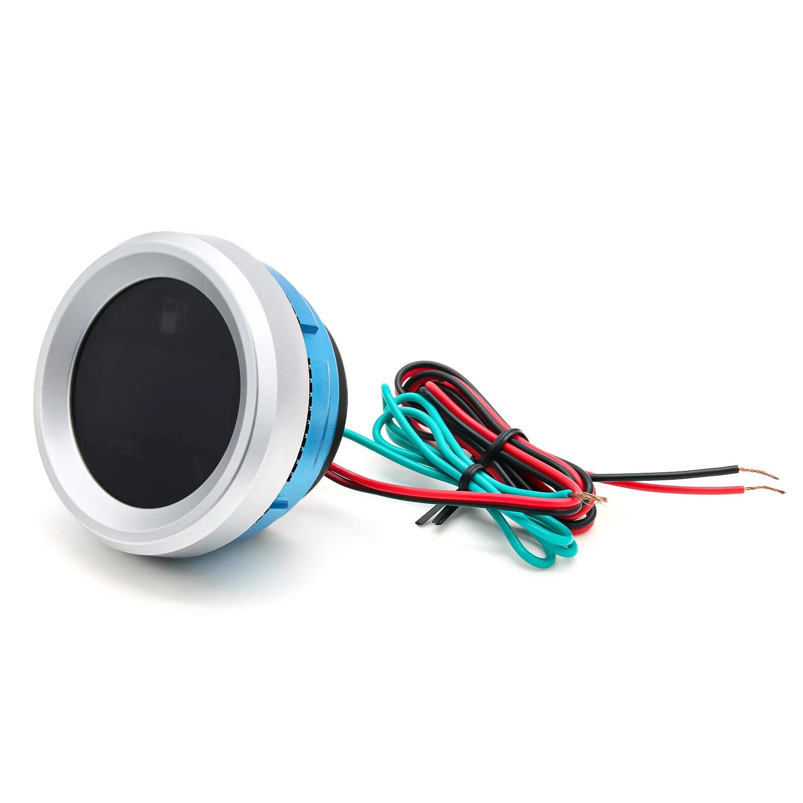 Digital Blue Shell Car Gauge Water Temp Fuel Level Oil Press Voltmeter Automotive Accessories for 12V 24V Car Marine Boat Truck Fuel Level