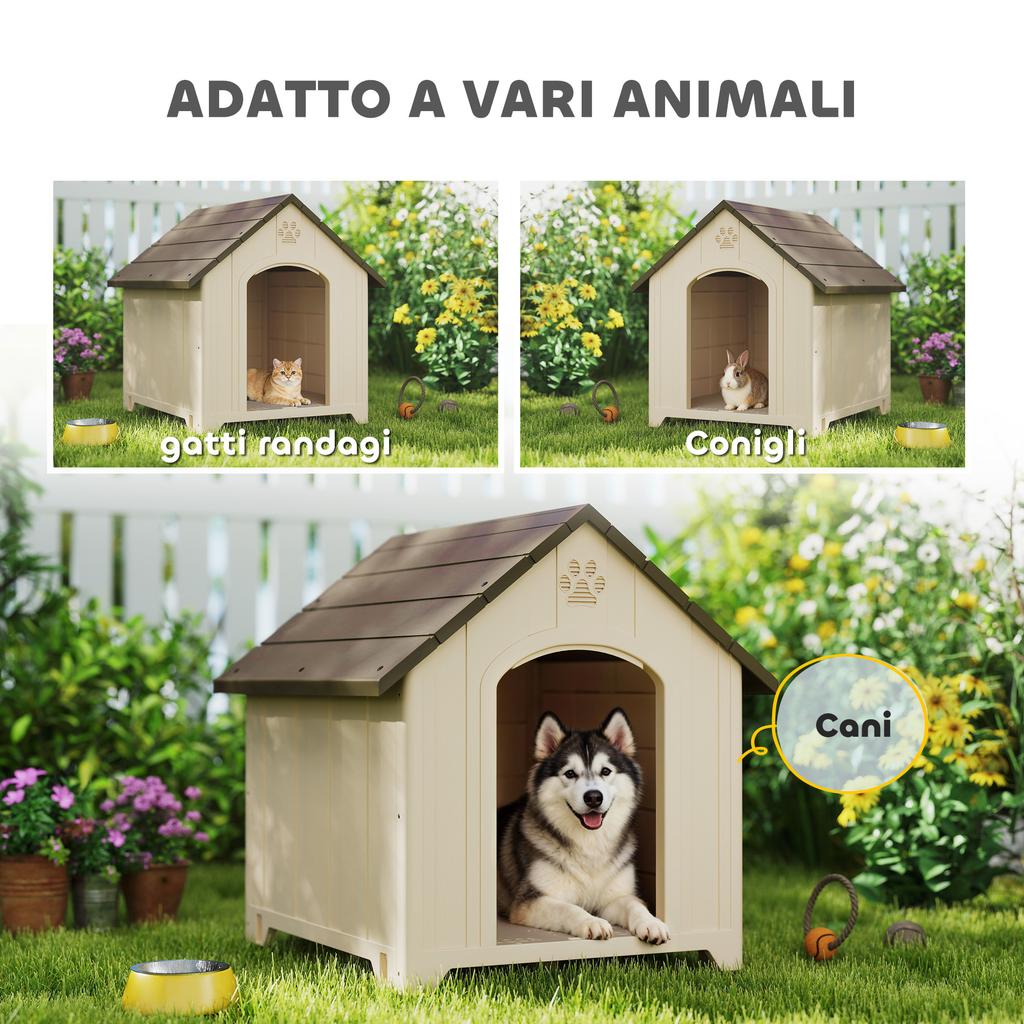 Raised Dog Kennel with Sloped Roof and Air Vents, PP, 102x94x103 cm, Beige and Dark Brown
