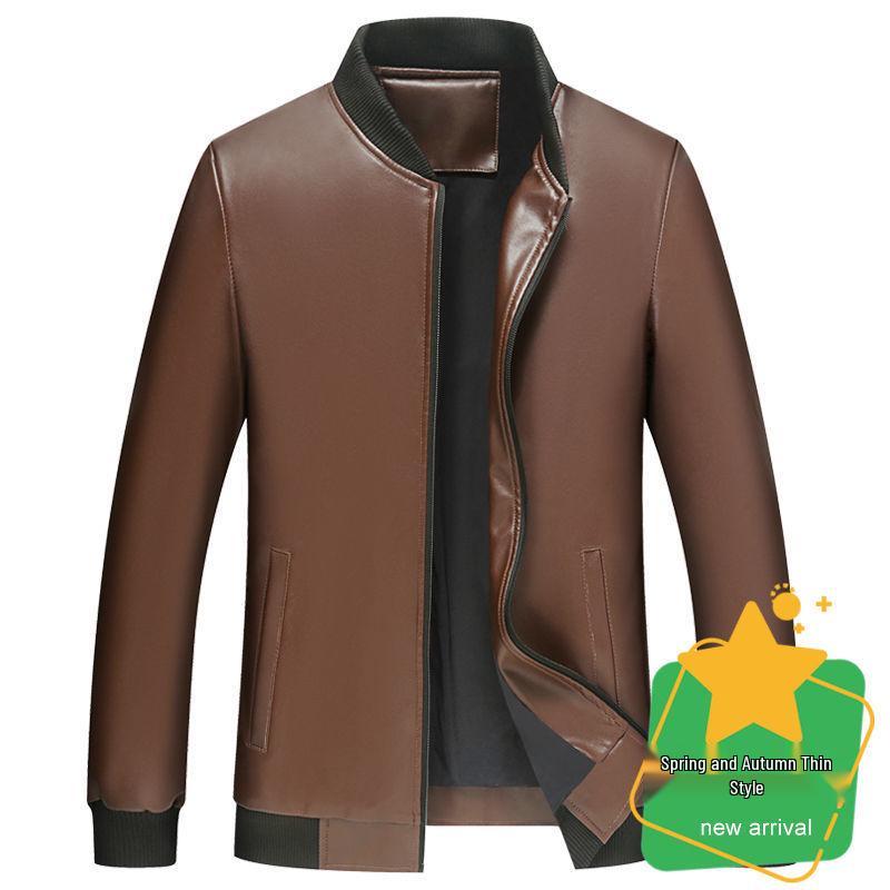 2024 Men's Fleece-Lined & Thin Style Winter Leather Jacket for Middle-Aged and Elderly