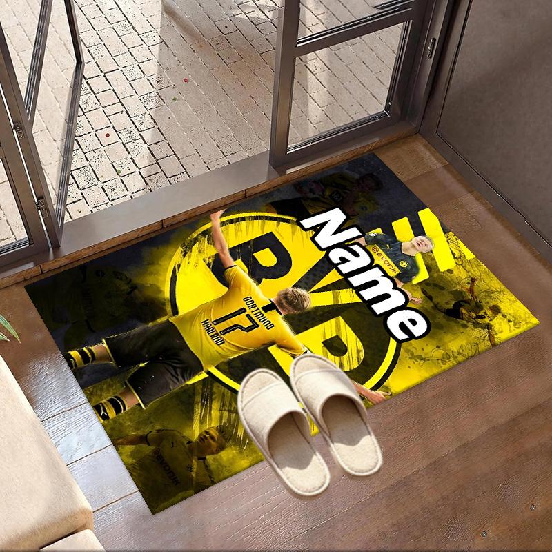 Custom Name Personalized Borussia Dortmund Print Carpet, Versatile Home Decor Rug, for Playroom, Apartment, Balcony, Entryway, Hallway Gift