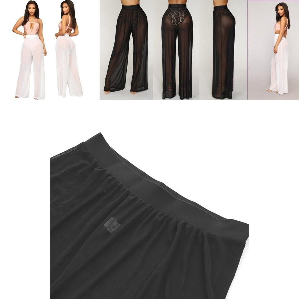 Pantaloni copricostume sexy boho in rete trasparente da donna per spiaggia e feste in piscina