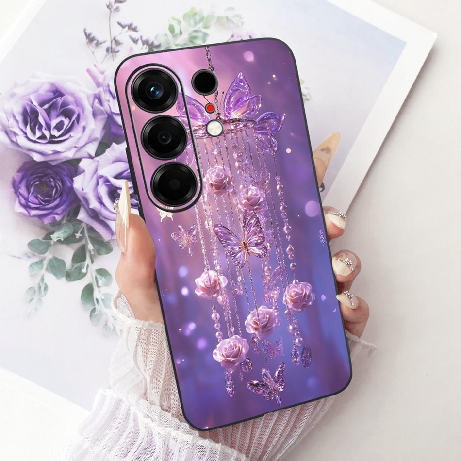 For Tecno Camon 50 4G CN5 Cute Flower Butterfly Cat Painted Case For Tecno Camon50 4G Black Silicone Soft Phone Cases